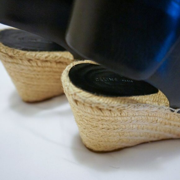 Celine Black Leather Wedge Espadrilles - Picture 8 of 10